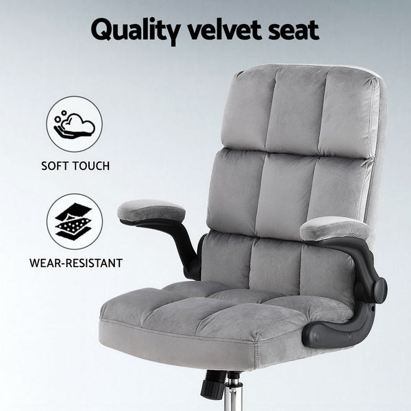 Artiss Office Chair Velvet Seat Racing Gaming Computer Desk Chairs Armrest Grey Office Chairs