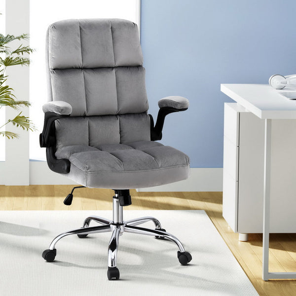 Artiss Office Chair Velvet Seat Racing Gaming Computer Desk Chairs Armrest Grey Office Chairs