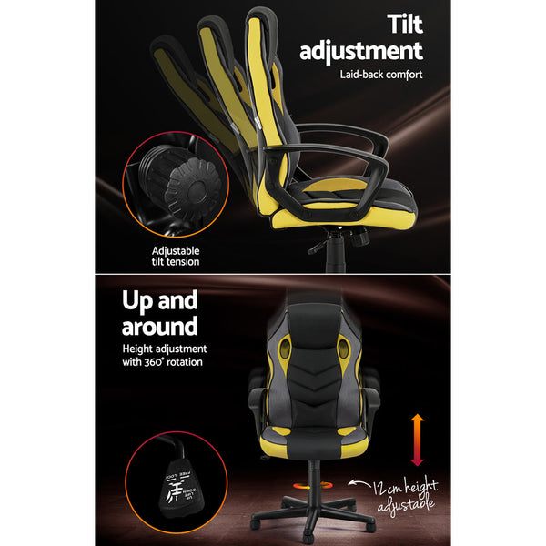 Artiss Gaming Office Chair Computer Executive Racing Chairs High Back Yellow Office Chairs