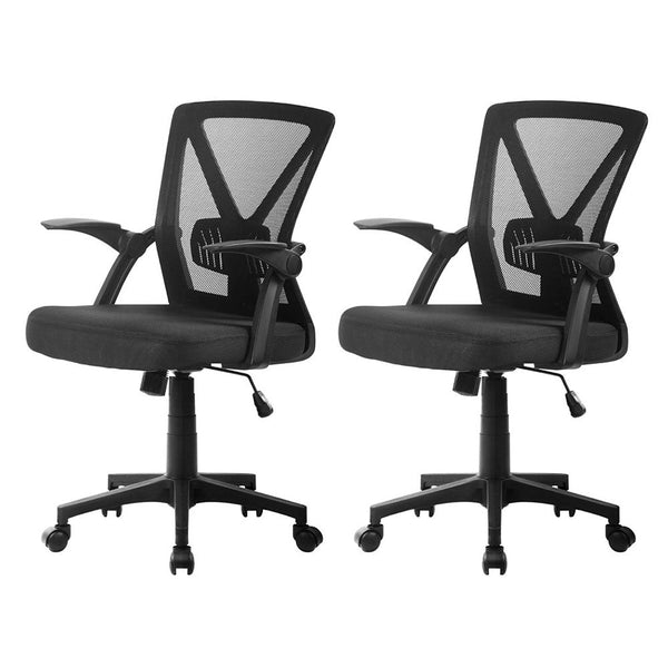 Artiss 2X Mesh Office Chair Mid Back Black Office Chairs