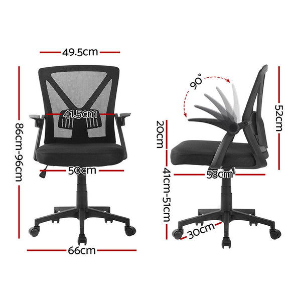 Artiss 2X Mesh Office Chair Mid Back Black Office Chairs