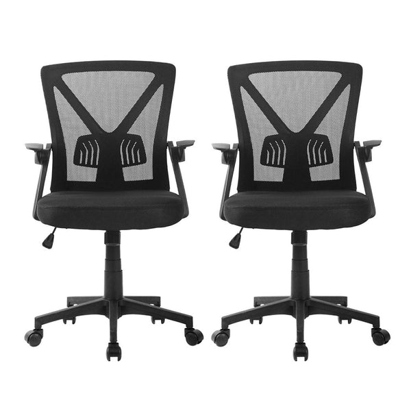 Artiss 2X Mesh Office Chair Mid Back Black Office Chairs