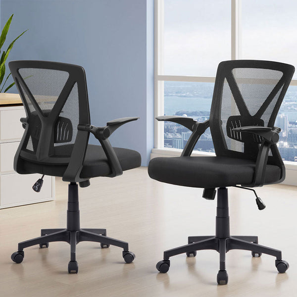 Artiss 2X Mesh Office Chair Mid Back Black Office Chairs