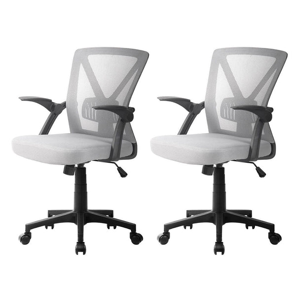 Artiss 2X Mesh Office Chair Mid Back Grey Office Chairs