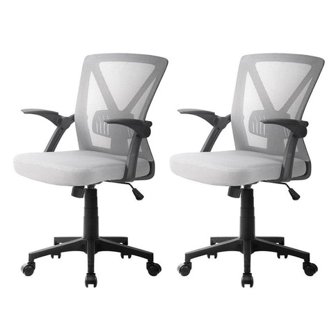 Artiss 2X Mesh Office Chair Mid Back Grey Office Chairs