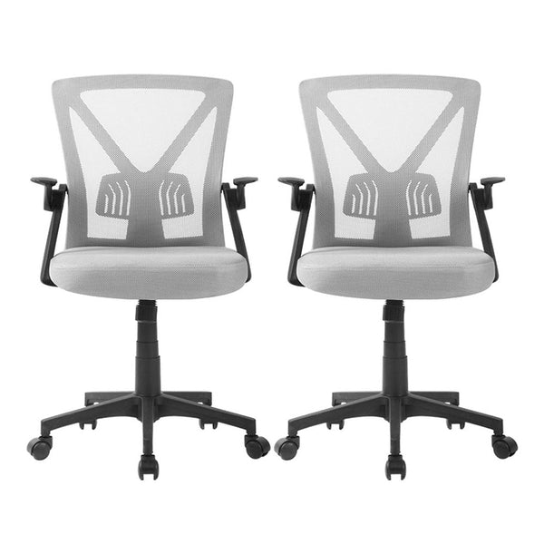 Artiss 2X Mesh Office Chair Mid Back Grey Office Chairs
