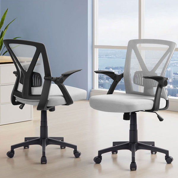 Artiss 2X Mesh Office Chair Mid Back Grey Office Chairs