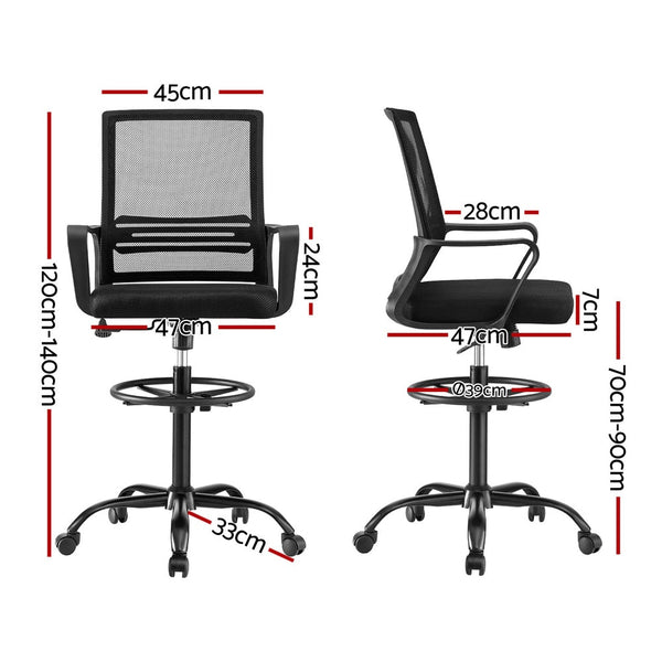 Artiss Office Chair Drafting Chairs Stool Computer Desk Studios Mesh Black Office Chairs