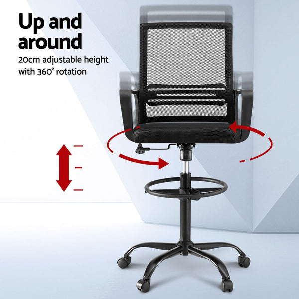 Artiss Office Chair Drafting Chairs Stool Computer Desk Studios Mesh Black Office Chairs