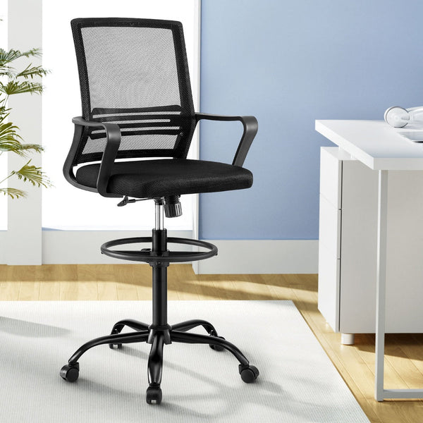 Artiss Office Chair Drafting Chairs Stool Computer Desk Studios Mesh Black Office Chairs