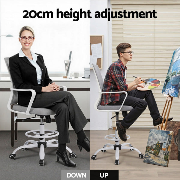 Artiss Office Chair Drafting Chairs Stool Computer Desk Studios Mesh White Office Chairs