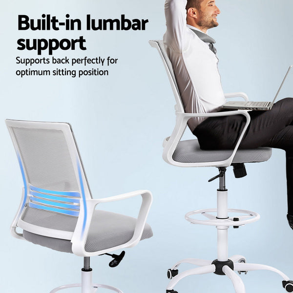 Artiss Office Chair Drafting Chairs Stool Computer Desk Studios Mesh White Office Chairs
