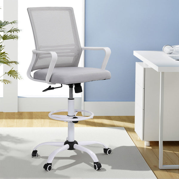 Artiss Office Chair Drafting Chairs Stool Computer Desk Studios Mesh White Office Chairs