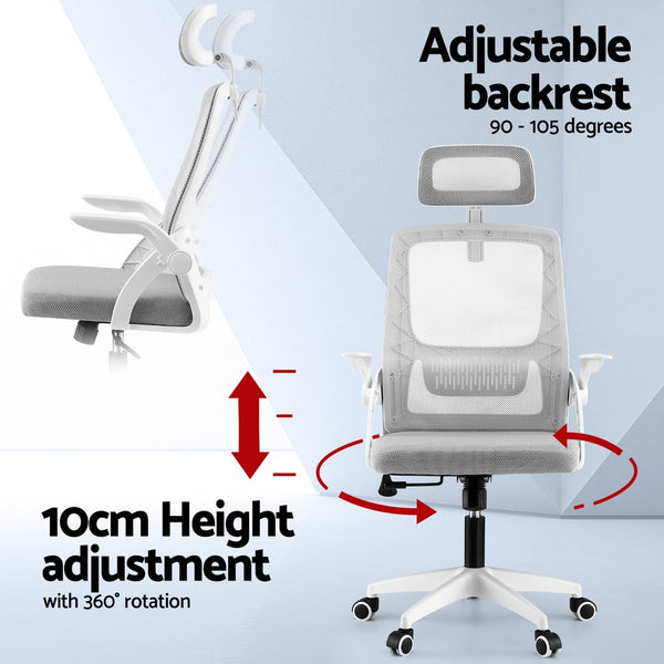 Artiss Ergonomic Office Chair Computer Desk Chairs Headrest Adjustable Grey Office Chairs