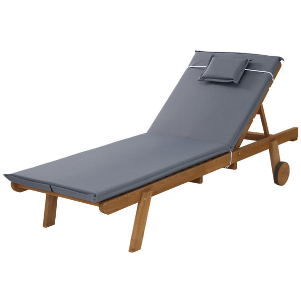 Gardeon Sun Lounge Wooden Lounger Outdoor Furniture Day Bed Wheels Patio Grey Loungers