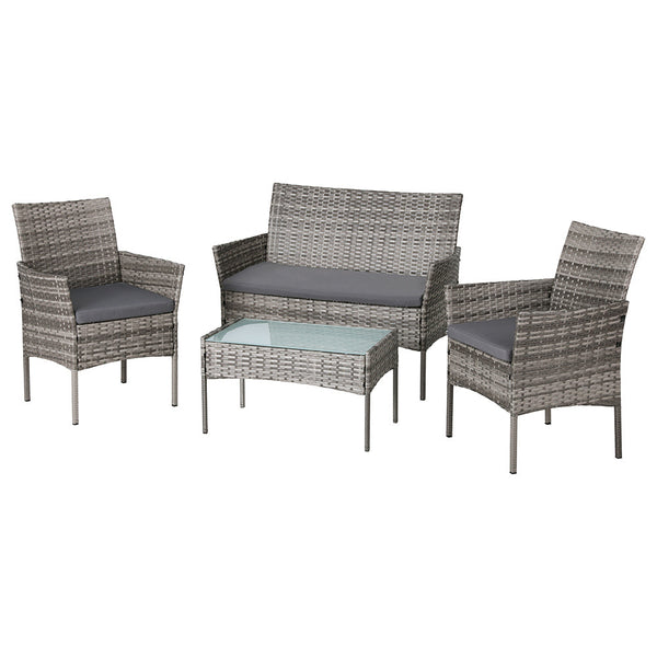 Gardeon 4 Seater Outdoor Sofa Set Wicker Setting Table Chair Furniture Grey Patio Furniture Sets