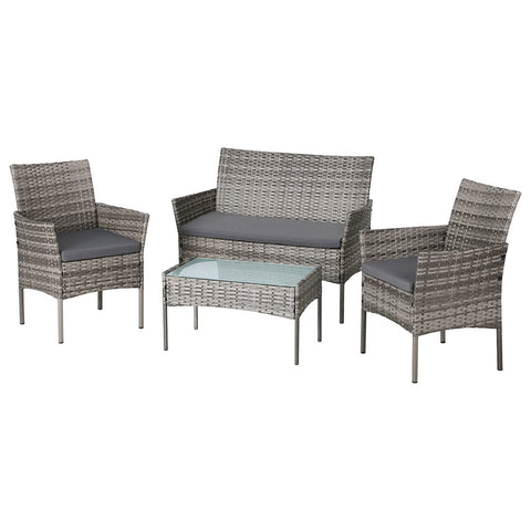 Gardeon 4 Seater Outdoor Sofa Set Wicker Setting Table Chair Furniture Grey Patio Furniture Sets