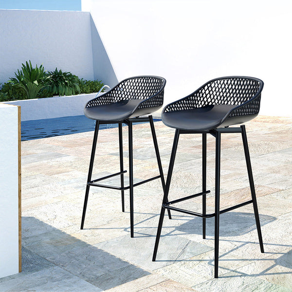 Gardeon 2Pc Outdoor Bar Stools Plastic Metal Dining Chair Patio Furniture Garden Benches Bar Stools