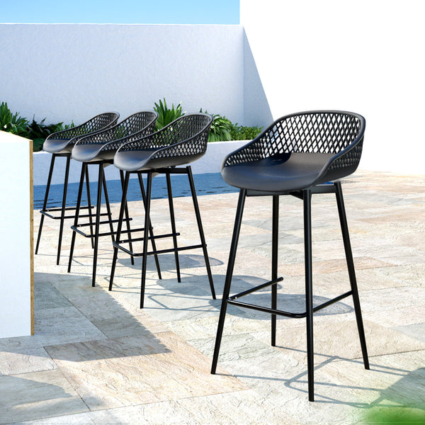 Gardeon 4 Piece Outdoor Bar Stools Plastic Metal Dining Chair Balcony Benches Bar Stools