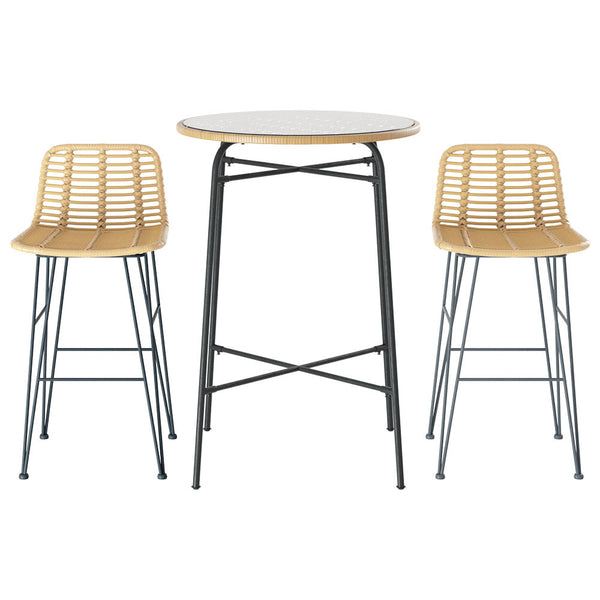 Gardeon 3 Piece Outdoor Bar Set Wicker Table Chairs Patio Bistro Outdoor Dining Sets