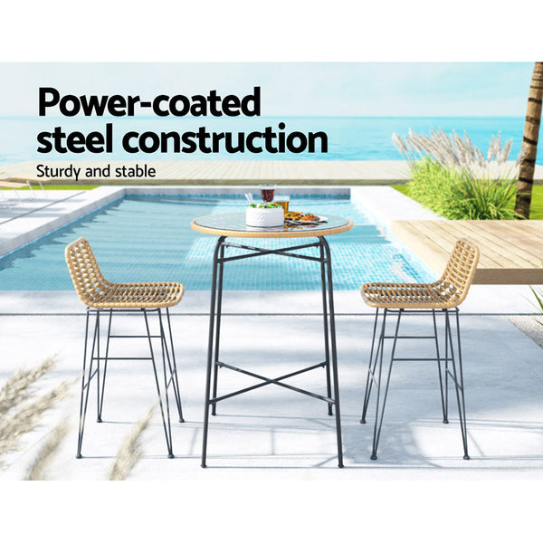 Gardeon 3 Piece Outdoor Bar Set Wicker Table Chairs Patio Bistro Outdoor Dining Sets