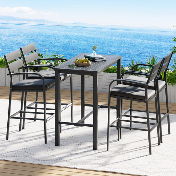 Gardeon Outdoor Bar Set 5 Piece Patio Dining Chairs Aluminium Table Stools Patio Furniture Sets