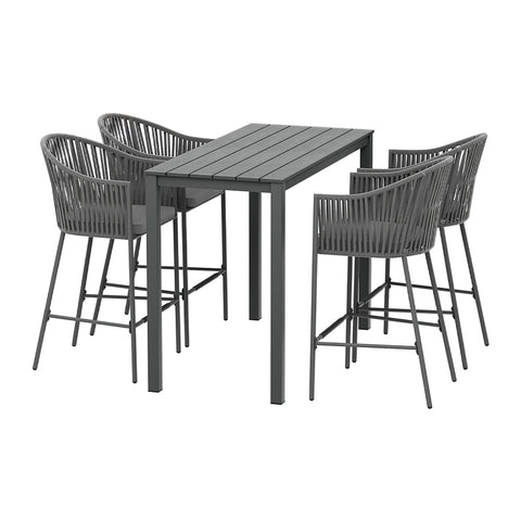Gardeon 5 Piece Outdoor Bar Set Dining Table Rope Chair Patio Bistro Outdoor Dining Sets