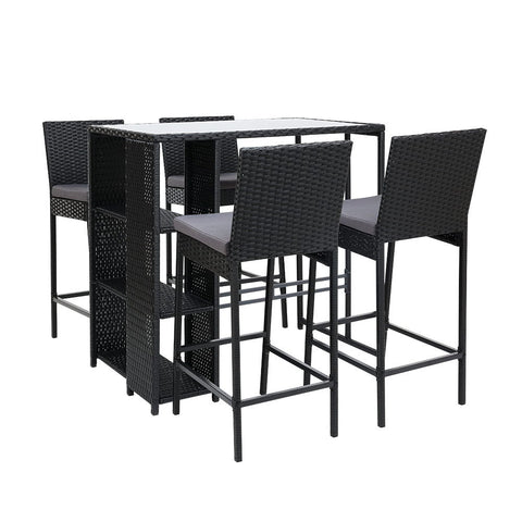 Gardeon 5 Piece Outdoor Bar Set Patio Dining Chairs Wicker Table Stools Patio Furniture Sets