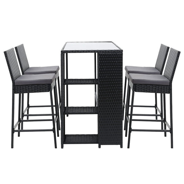 Gardeon 5 Piece Outdoor Bar Set Patio Dining Chairs Wicker Table Stools Patio Furniture Sets