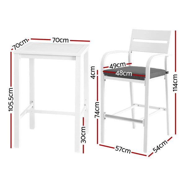 Gardeon Outdoor Bar Set Stools 3 Piece Dining Chairs Table Patio Aluminium Bistro Benches Bar Stools