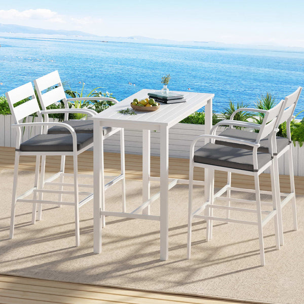 Gardeon 5 Piece Outdoor Bar Set Aluminum Table & Stools White Patio Furniture Sets