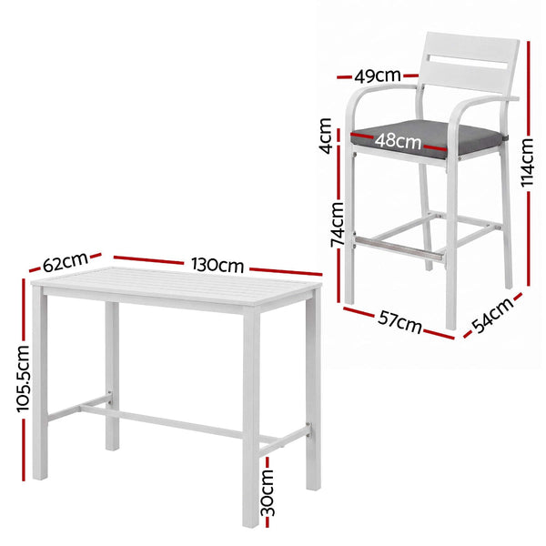 Gardeon 5 Piece Outdoor Bar Set Aluminum Table & Stools White Patio Furniture Sets