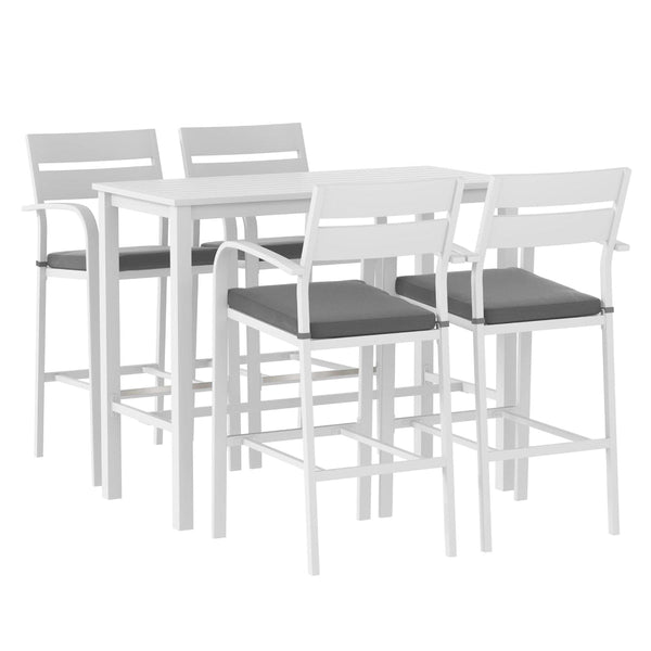 Gardeon 5 Piece Outdoor Bar Set Aluminum Table & Stools White Patio Furniture Sets