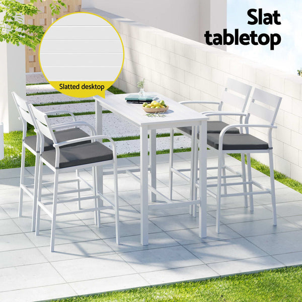 Gardeon 5 Piece Outdoor Bar Set Aluminum Table & Stools White Patio Furniture Sets