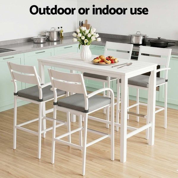 Gardeon 5 Piece Outdoor Bar Set Aluminum Table & Stools White Patio Furniture Sets
