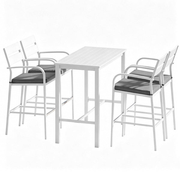 Gardeon 5 Piece Outdoor Bar Set Aluminum Table & Stools White Patio Furniture Sets