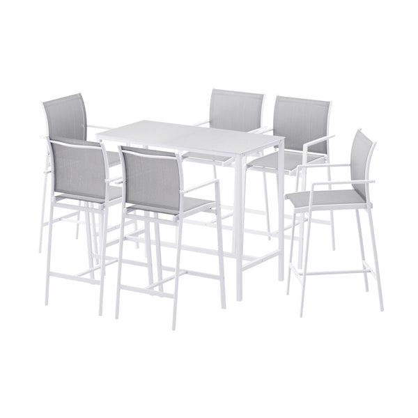 7Pcs Outdoor Bar Set Stools Dining Chairs Table Patio Steel Bistro White Outdoor Dining Sets