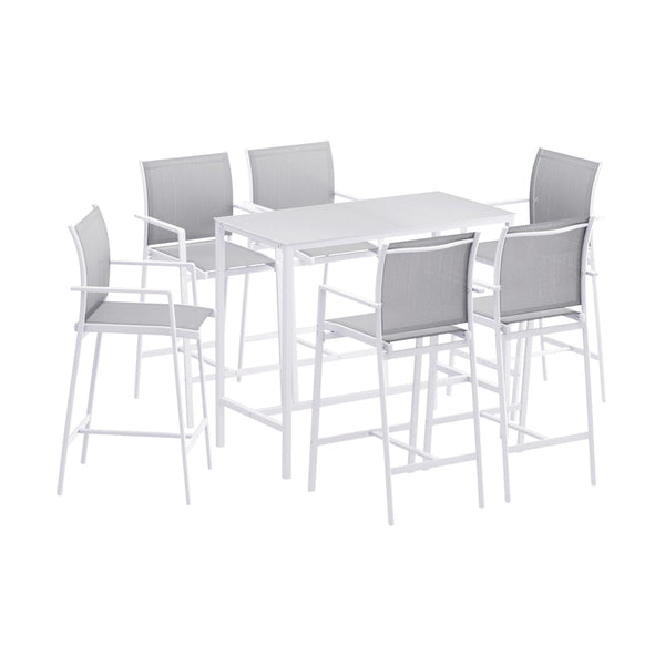 7Pcs Outdoor Bar Set Stools Dining Chairs Table Patio Steel Bistro White Outdoor Dining Sets