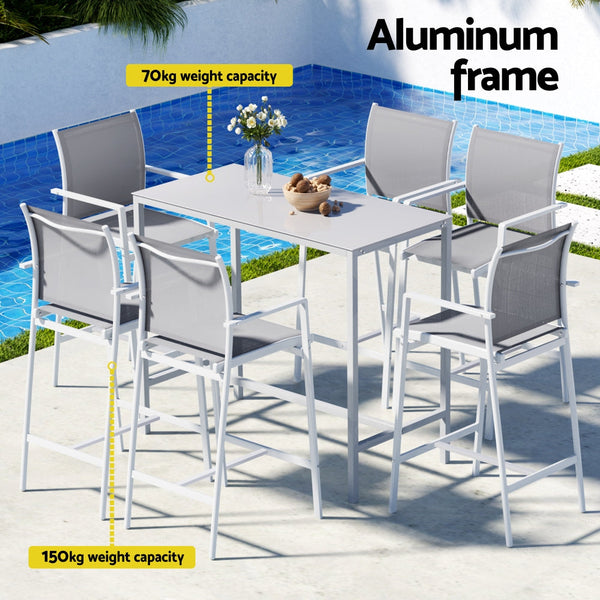 7Pcs Outdoor Bar Set Stools Dining Chairs Table Patio Steel Bistro White Outdoor Dining Sets