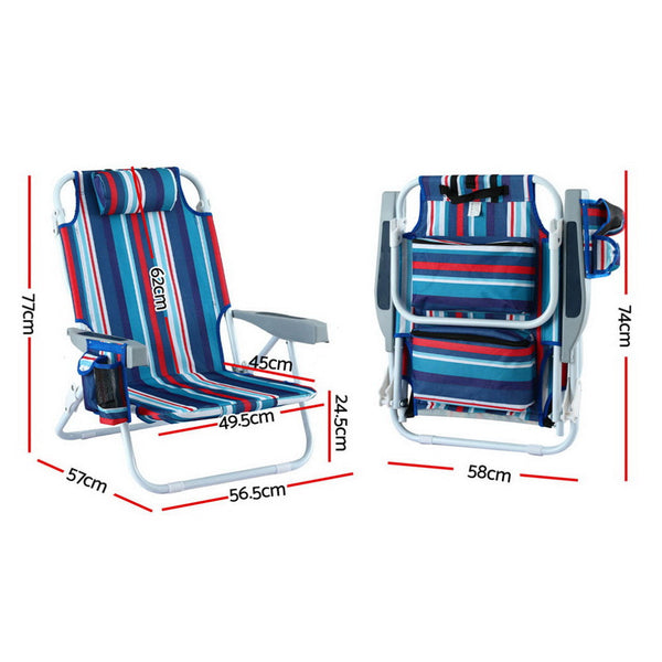 Gardeon Outdoor Chairs Beach Chair Backpack Cooler Storage Lightweight Fishing Blue Patio Chairs