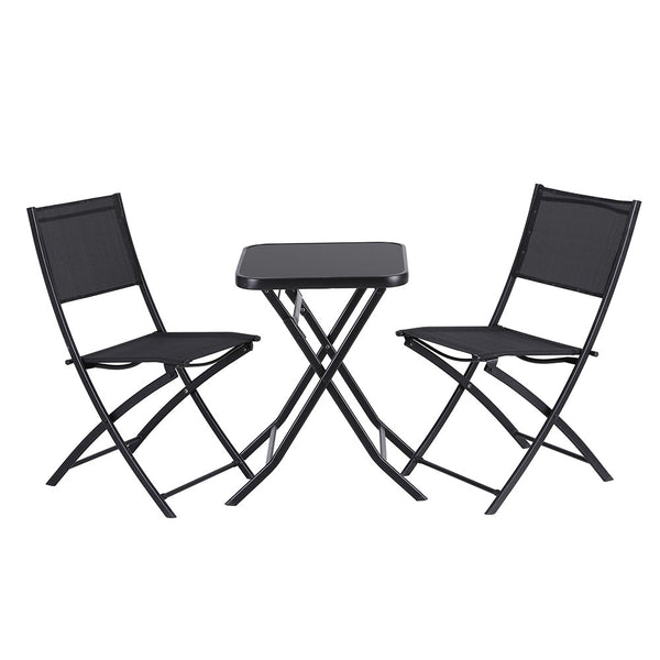 Gardeon Outdoor Bistro Set Folding Table And Chairs Patio Furniture Garden Steel Black Patio & Garden Tables