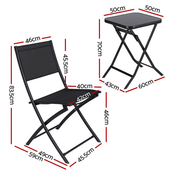 Gardeon Outdoor Bistro Set Folding Table And Chairs Patio Furniture Garden Steel Black Patio & Garden Tables