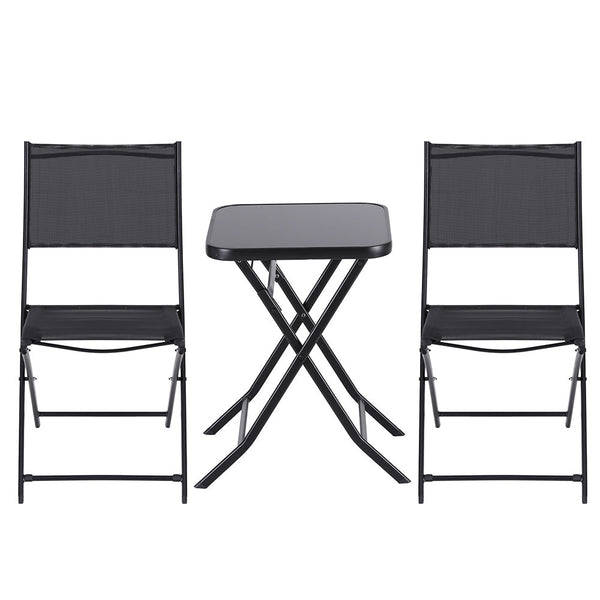 Gardeon Outdoor Bistro Set Folding Table And Chairs Patio Furniture Garden Steel Black Patio & Garden Tables