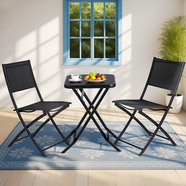 Gardeon Outdoor Bistro Set Folding Table And Chairs Patio Furniture Garden Steel Black Patio & Garden Tables