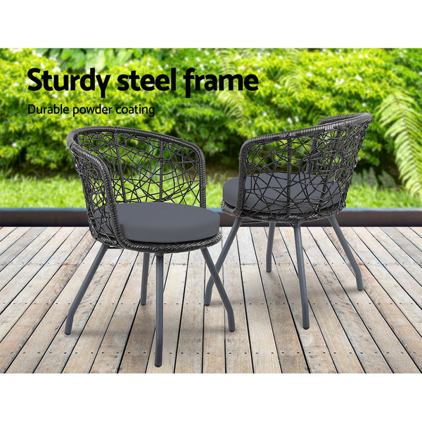 Gardeon 3Pc Bistro Set Outdoor Furniture Rattan Table Chairs Patio Garden Cushion Black Patio Furniture Sets