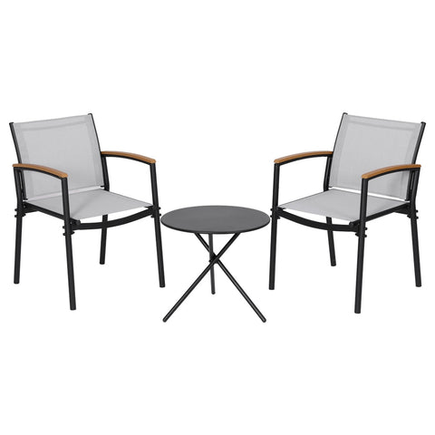 Gardeon 3Pc Outdoor Bistro Set Table And Chairs Steel Dining Chair Patio Furniture Textilene Outdoor Dining Sets