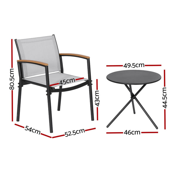 Gardeon 3Pc Outdoor Bistro Set Table And Chairs Steel Dining Patio Furniture Textilene Outdoor Dining Sets