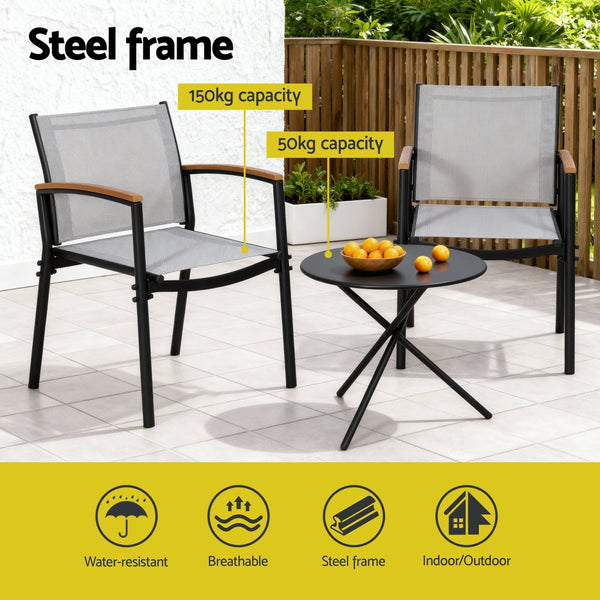 Gardeon 3Pc Outdoor Bistro Set Table And Chairs Steel Dining Patio Furniture Textilene Outdoor Dining Sets