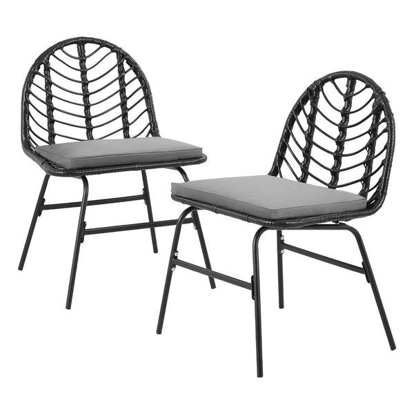 Gardeon 2X Outdoor Chairs Dining Lounge Wicker Patio Furniture Black Patio Chairs