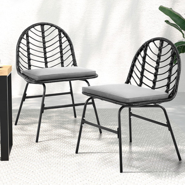 Gardeon 2X Outdoor Chairs Dining Lounge Wicker Patio Furniture Black Patio Chairs